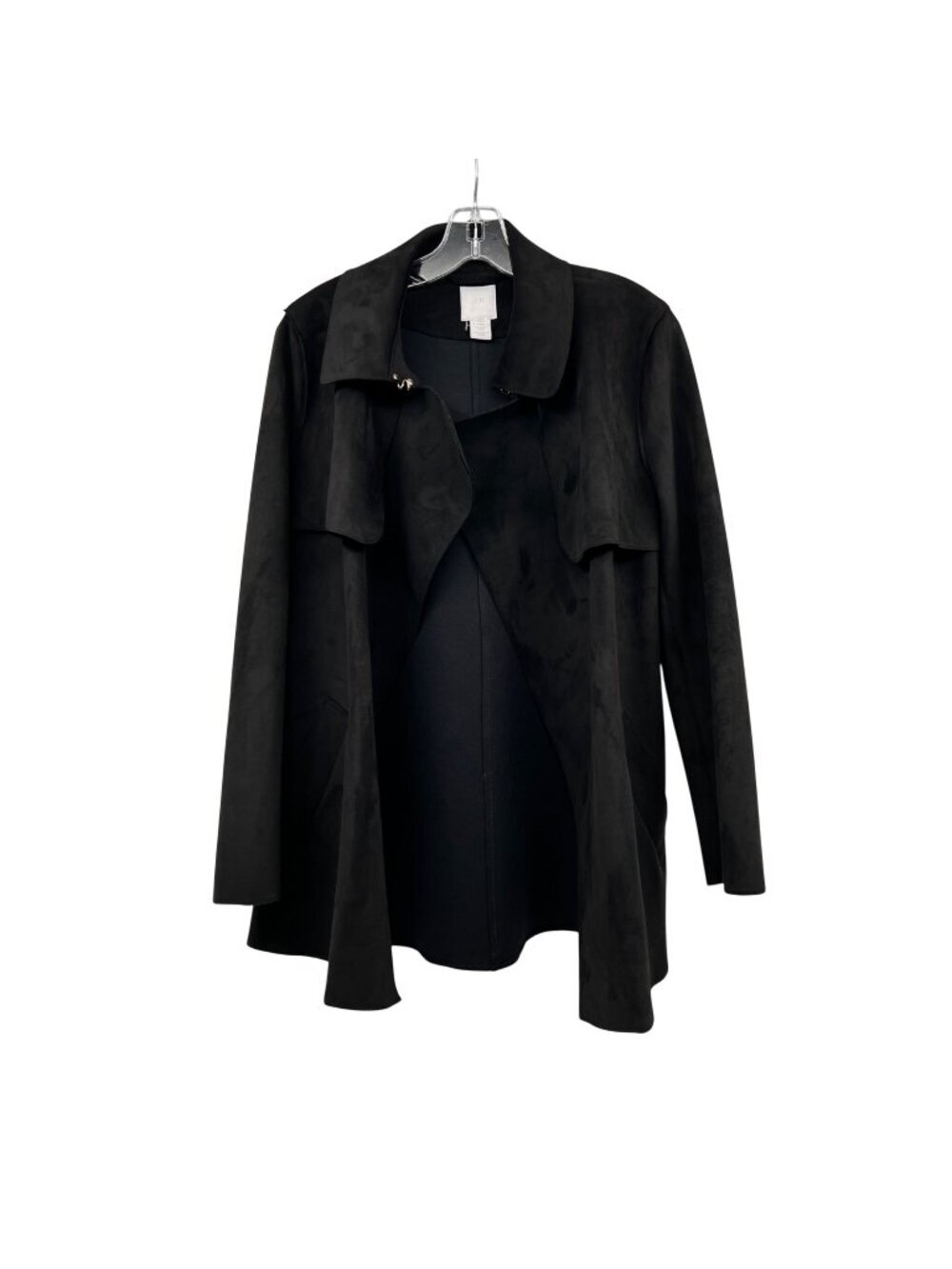 H&M Womens Faux Suede Jacket Collared Hook & Eye Black Pockets Size Small